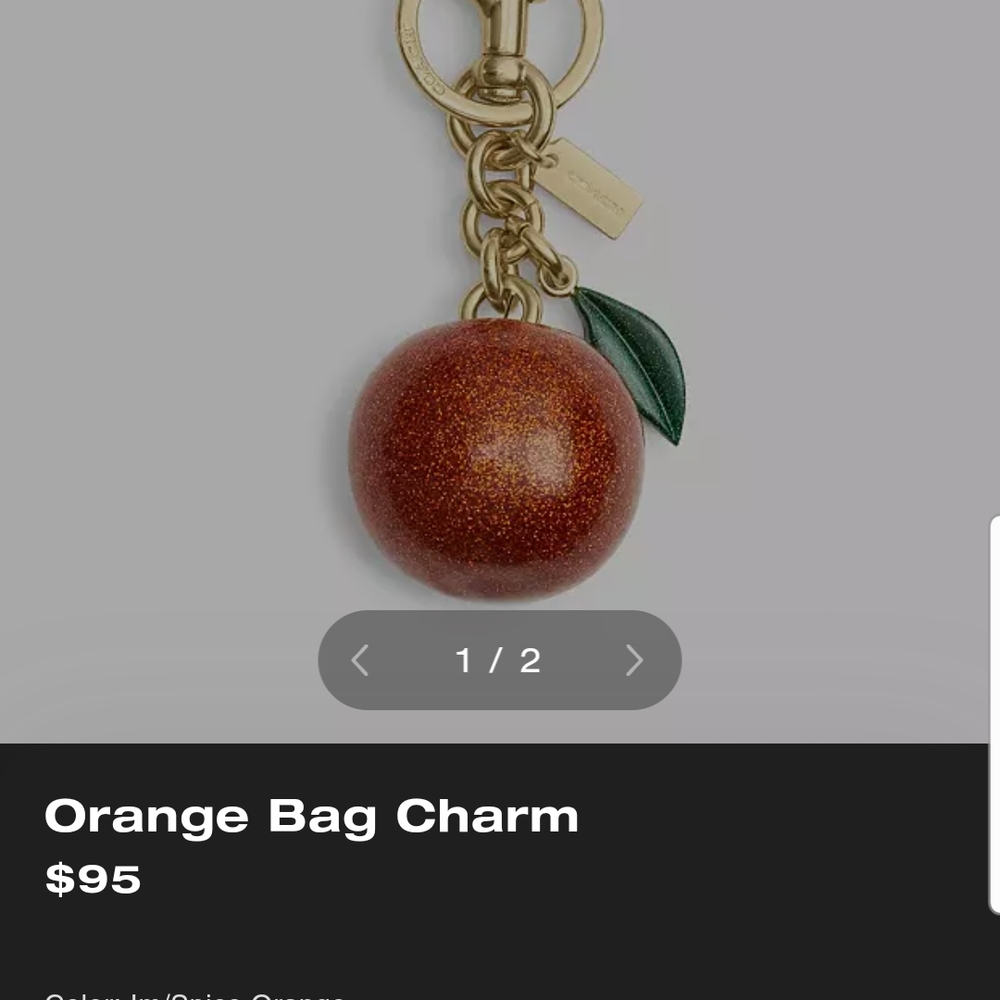 Coach Orange Bag Charm with Gold Accents
